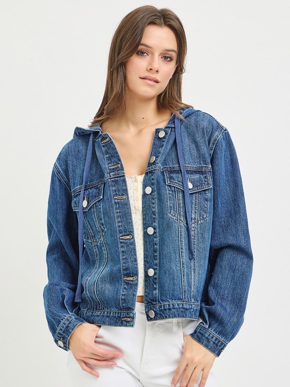 🩵Hello Gorgeous! RISEN Denim Jean Jacket with Hoodie- Medium Wash